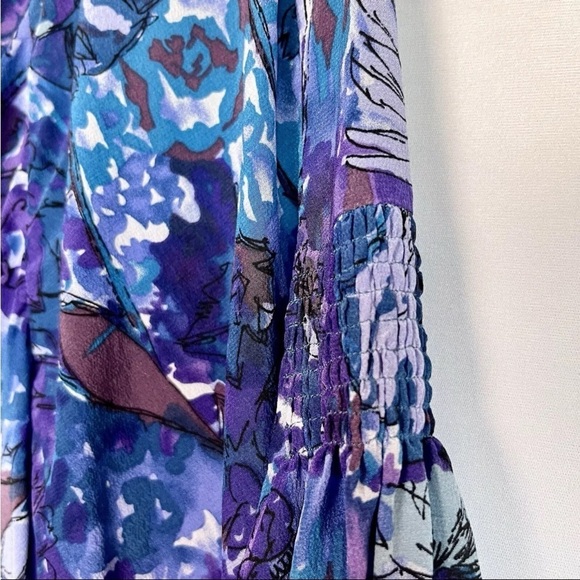Rebecca Taylor Sz 6 Silk Top Blouse Abstract Floral Boho 3/4 Sleeve Peasant - Picture 12 of 16